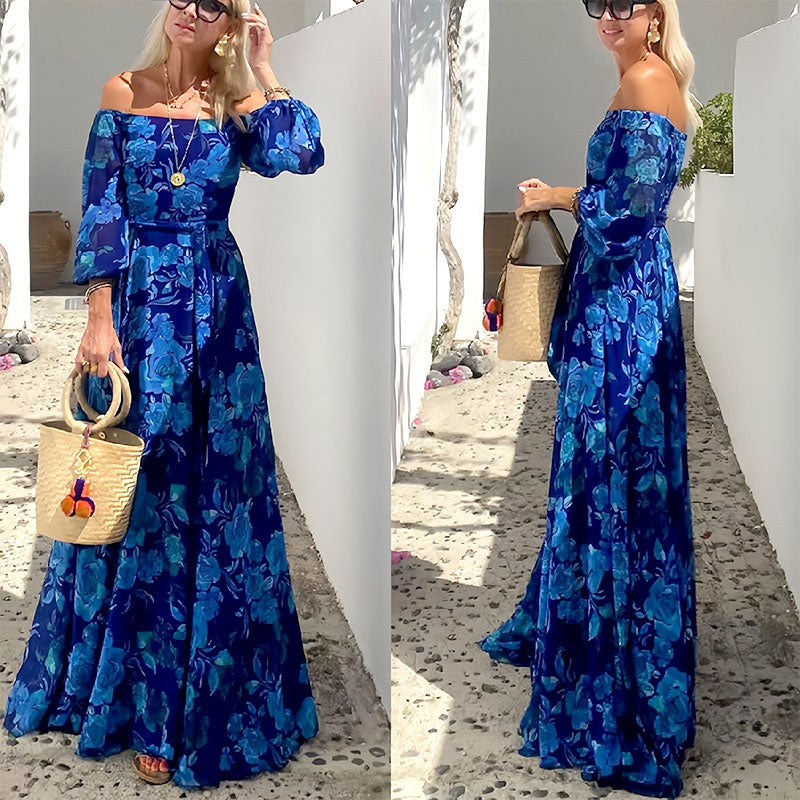 👗Κομψό μακρύ φόρεμα χωρίς τιράντες με καταρρακτώδη φλοράλ μοτίβα-SI