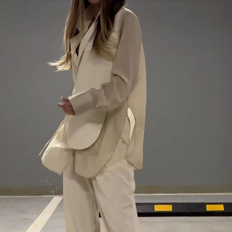 【✨Elegantiškas ir intelektualus】👗Mados dviejų dalių komplektas netaisyklingi marškiniai ir suvarstomos kelnės