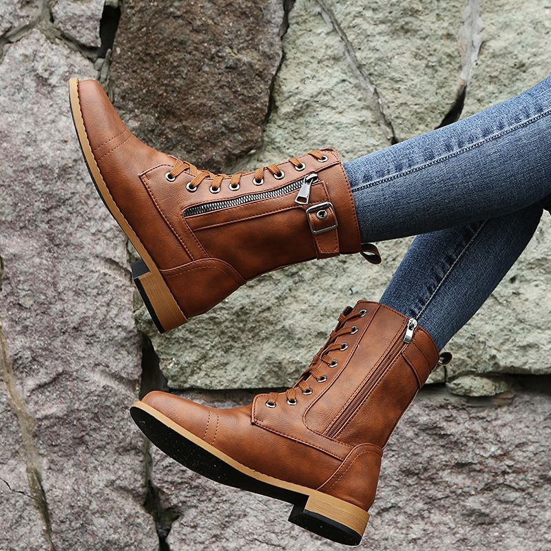 Zapatos ortopédicos de piel para mujer con punta redonda y cremallera lateral👢-ES 