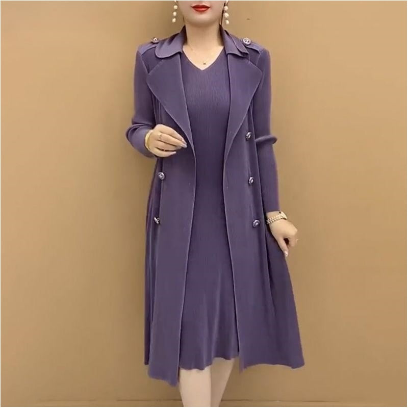 Μόδα πλισέ κοστούμι Faux kolaro two piece Trench παλτό-GR