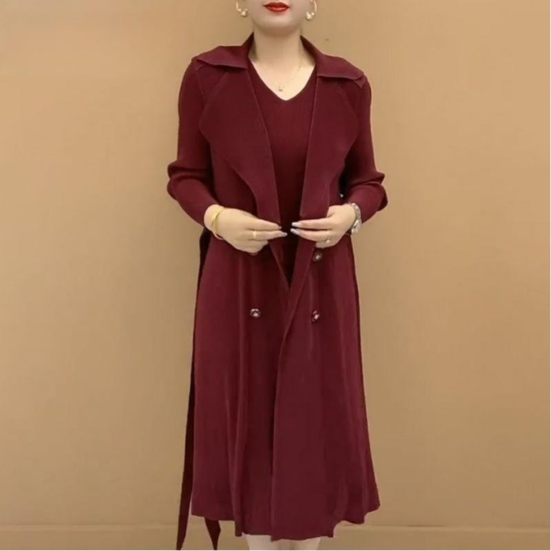 Μόδα πλισέ κοστούμι Faux kolaro two piece Trench παλτό-GR