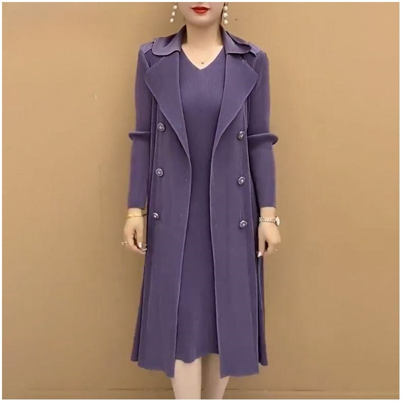 Μόδα πλισέ κοστούμι Faux kolaro two piece Trench παλτό-GR
