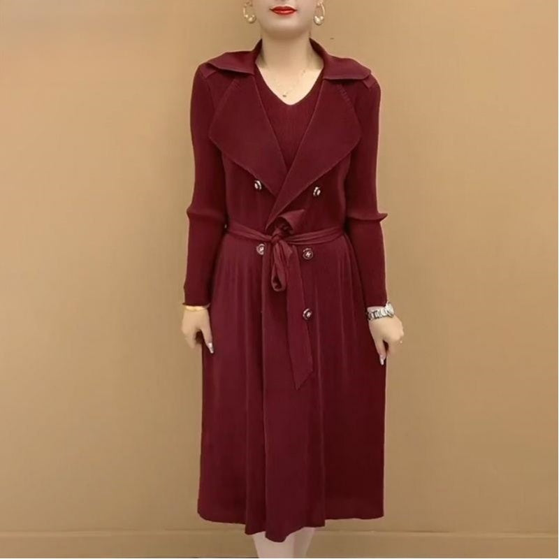 Μόδα πλισέ κοστούμι Faux kolaro two piece Trench παλτό-GR