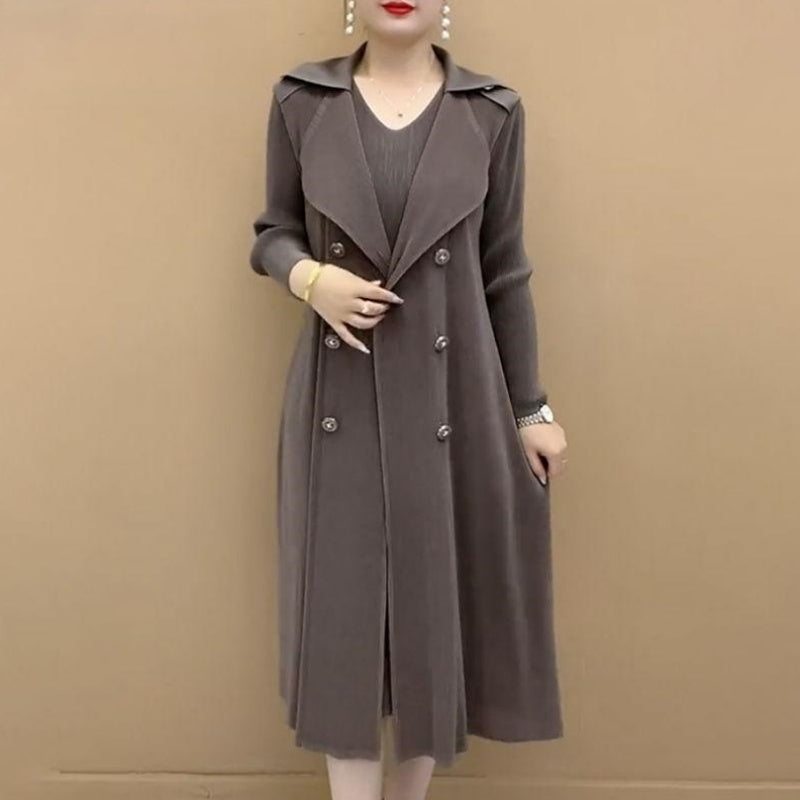 Μόδα πλισέ κοστούμι Faux kolaro two piece Trench παλτό-GR