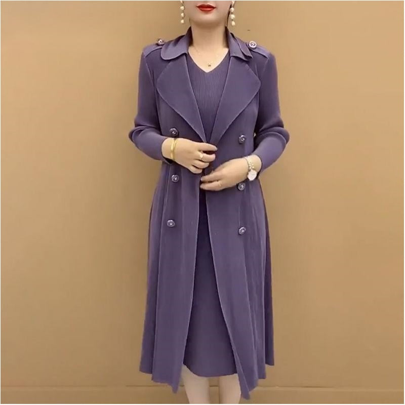Μόδα πλισέ κοστούμι Faux kolaro two piece Trench παλτό-GR