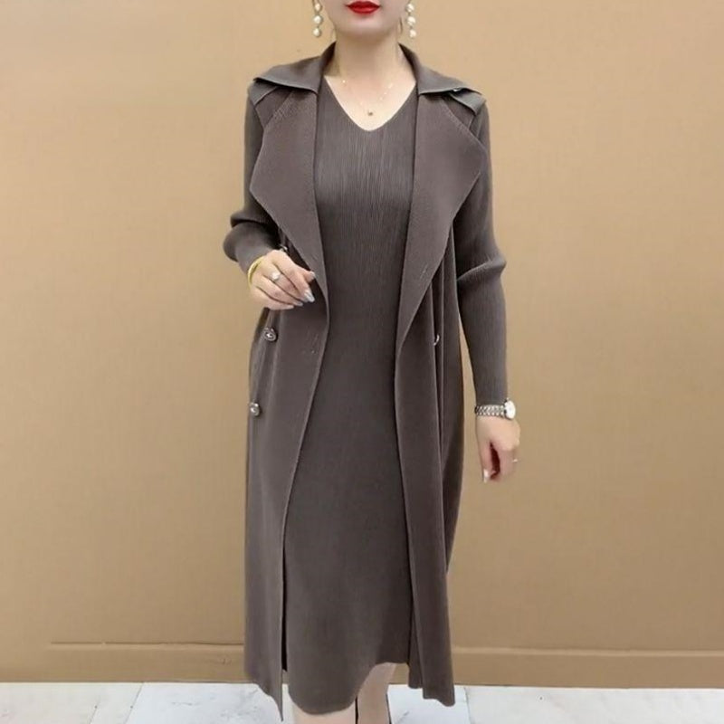 Μόδα πλισέ κοστούμι Faux kolaro two piece Trench παλτό-GR