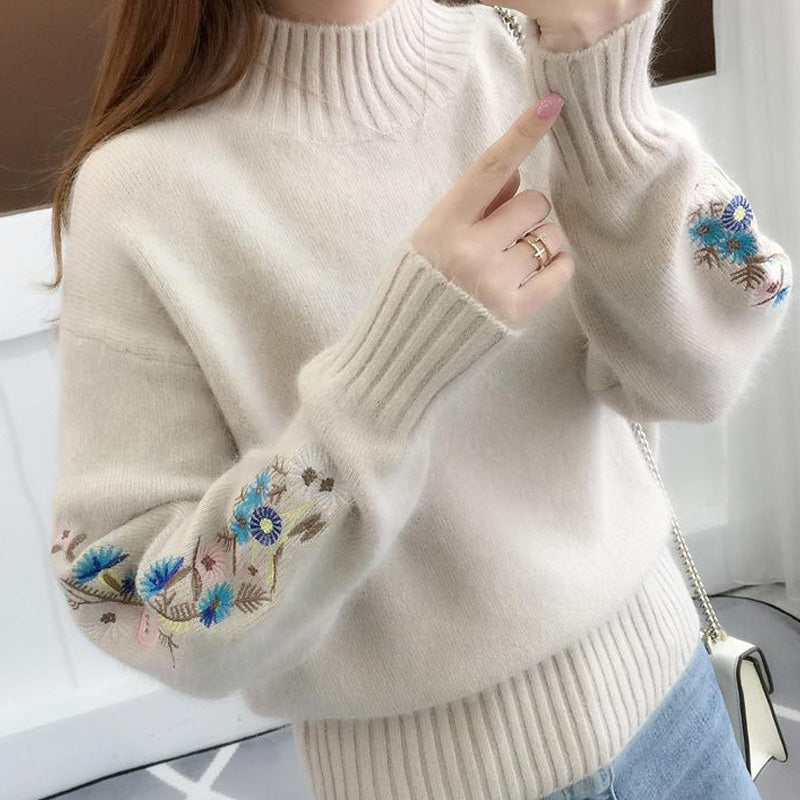 Cashmere trikotáž kupls jämperis ar įluu izšuvumu-LV