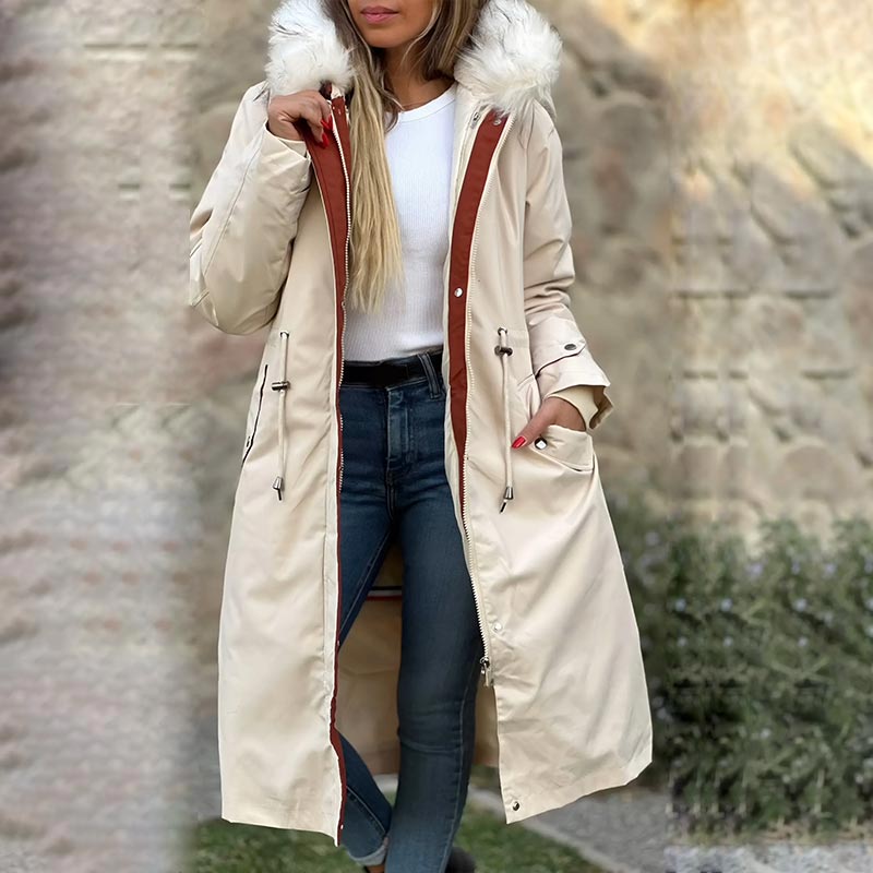 ❄️ Γυναικείο χειμωνιάτικο παλτό με κούκουλα και γούνινο γιακά Casual Parka GR 