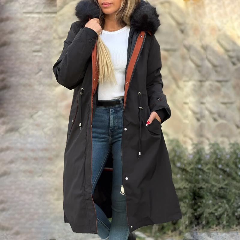 ❄️ Γυναικείο χειμωνιάτικο παλτό με κούκουλα και γούνινο γιακά Casual Parka GR 