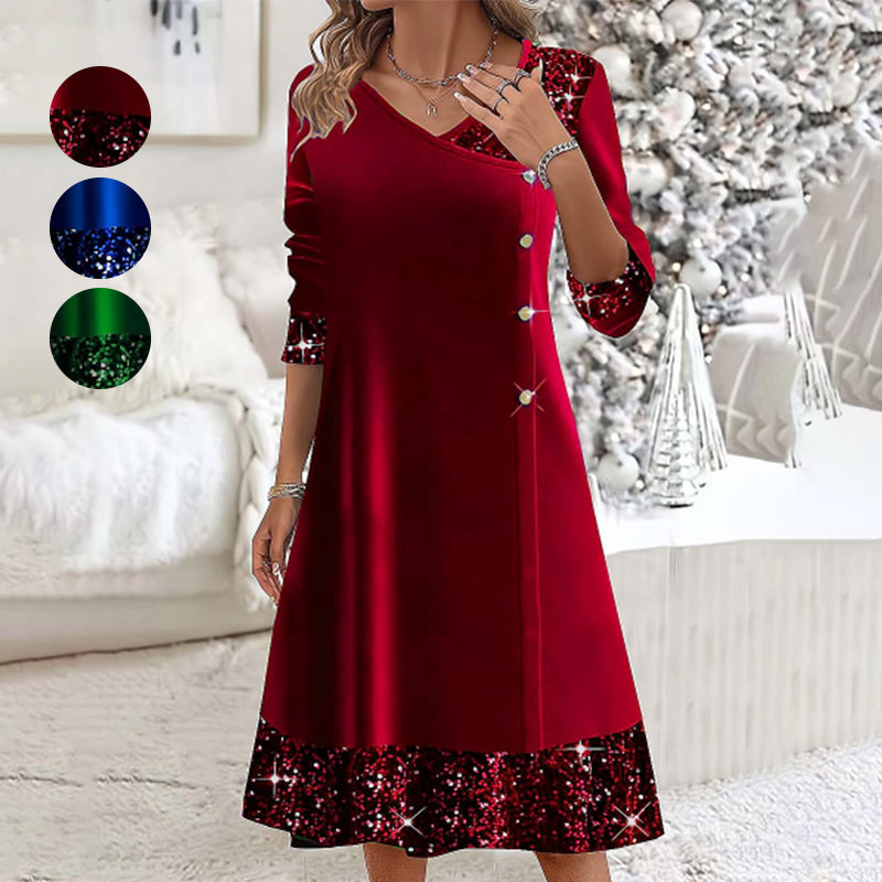 👗 Χρυσά βελούδινα φθινοπωρινά/χειμωνιάτικα φορέματα για γυναίκες-GR