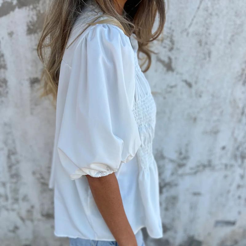 💖Γυναικεία μπλούζα με στρογγυλή λαιμόκοψη και κουμπιά-GR