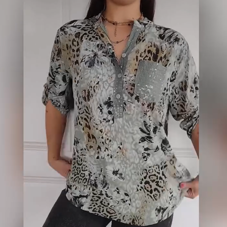 【M-4XL】♡ Γυναικείο πουκάμισο με στάμπα με σάα κόντες-GR