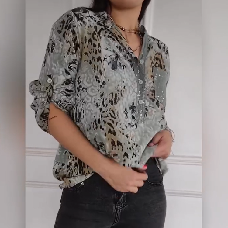 【M-4XL】♡ Γυναικείο πουκάμισο με στάμπα με σάα κόντες-GR