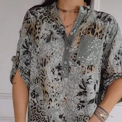 【M-4XL】🌸Γυναικείο πουκάμισο αναψυχής με μισό κουμπί και στάμπα - SI