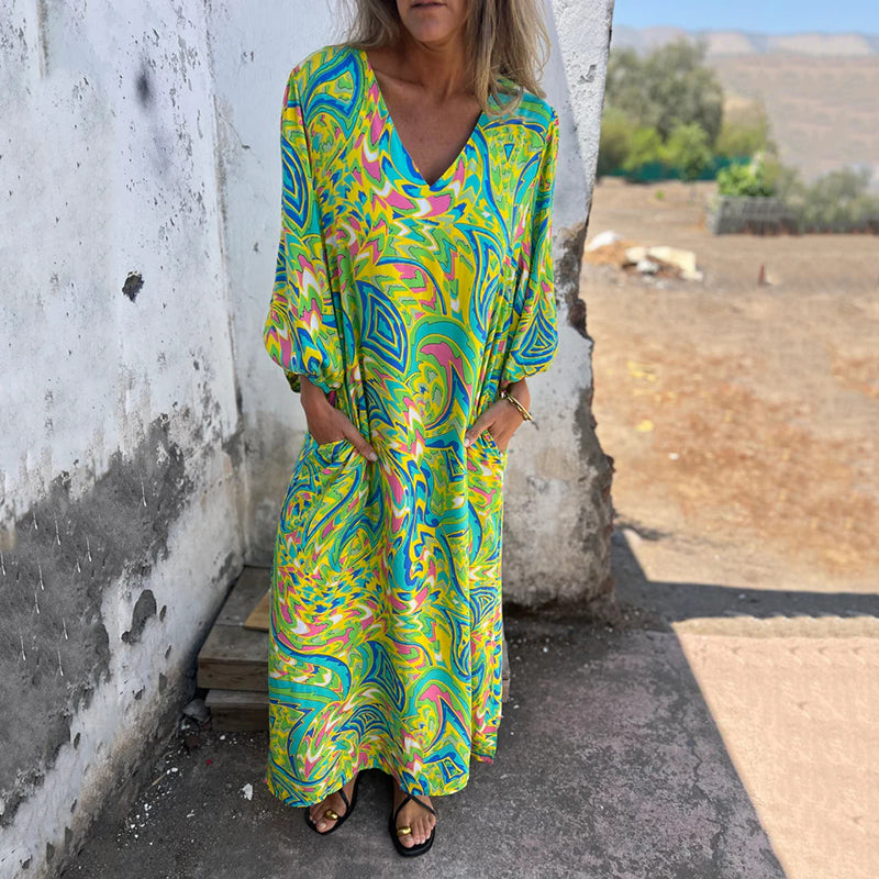 🌸Ανοιξιάτικες έκπτωση 🌸Μάξι φορέματα με γιολόκοψη V για την πράνη/καλοκαίρι 2025-GR