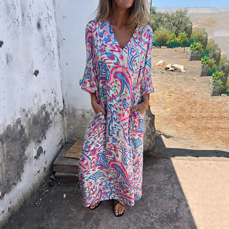 🌸Ανοιξιάτικες έκπτωση 🌸Μάξι φορέματα με γιολόκοψη V για την πράνη/καλοκαίρι 2025-GR