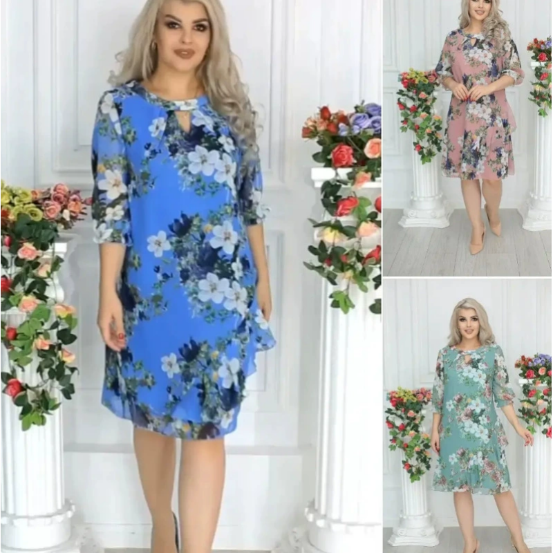 💝Γυναικείο φόρεμα με φλοράλ print μέχρι το γόνατο-SI