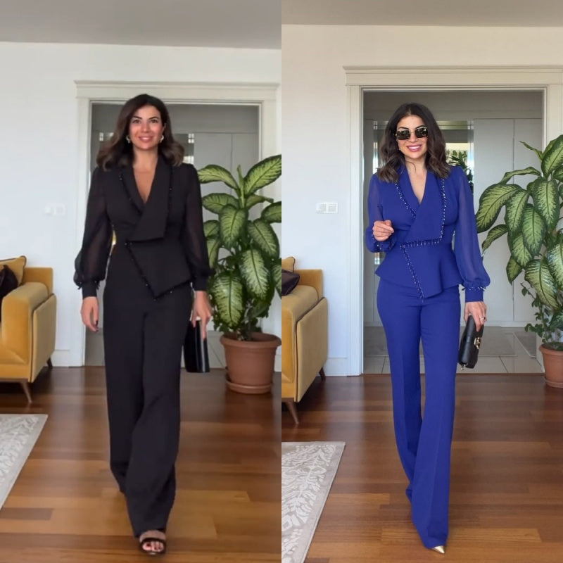 Conjunto de pantalon y pantalon de malla de pierna ancha para mujer-ES 