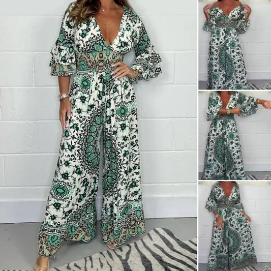 S-5XL.Γυναικεία ολόσωμη φορμές με στάμπα και V-neckline-GR 