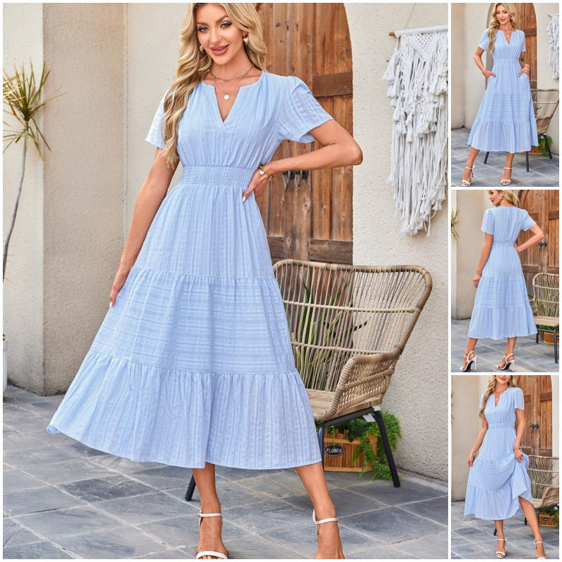 🔥👗Vienspalvė raukta medvilninė suknelė-LT