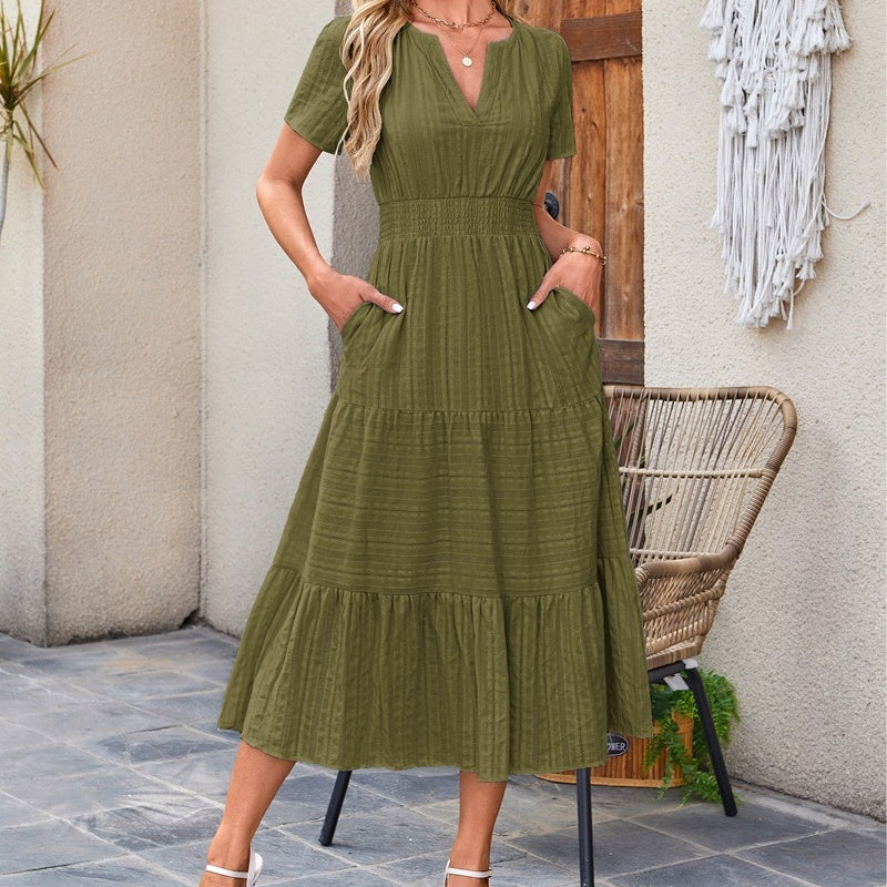 🔥👗Φόρεμα από βαμβακερό βολάν σε μονόχρωμο χρώμα-GR
