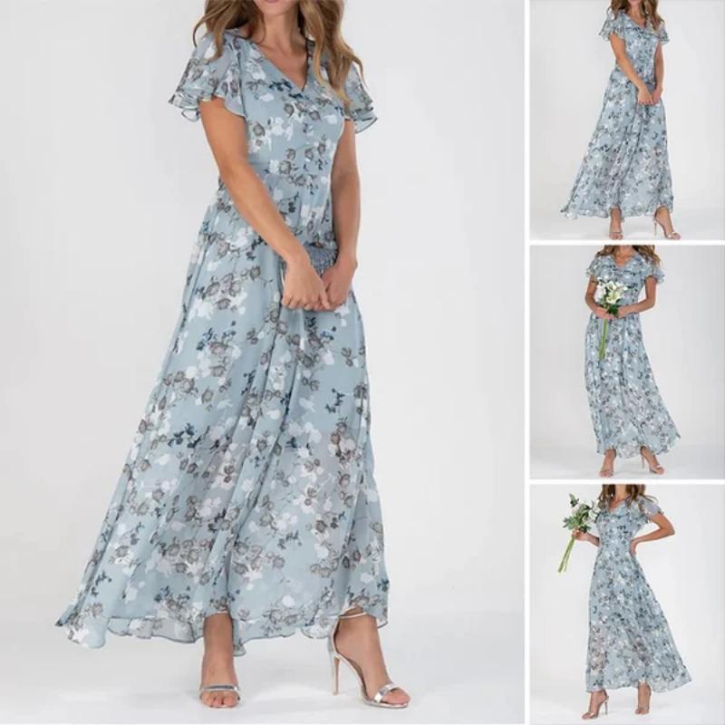 🌸 Μαξι φόρεμα Lengva trumpomis rankovėmis gëllota【M-3XL】-LT