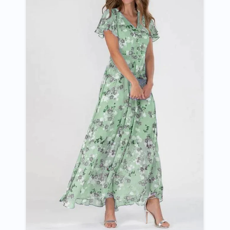 🌸 Μαξι φόρεμα Lengva trumpomis rankovėmis gëllota【M-3XL】-LT