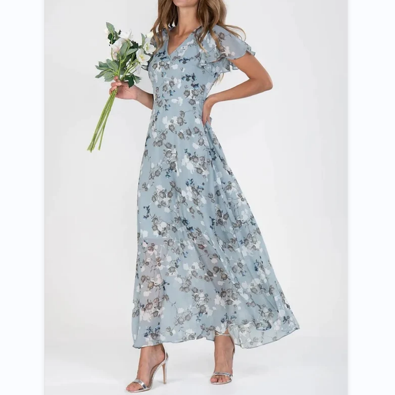 🌸 Μαξι φόρεμα Lengva trumpomis rankovėmis gëllota【M-3XL】-LT