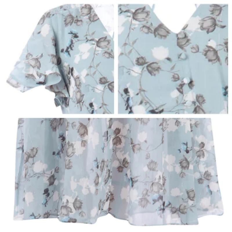 🌸 Μαξι φόρεμα Lengva trumpomis rankovėmis gëllota【M-3XL】-LT
