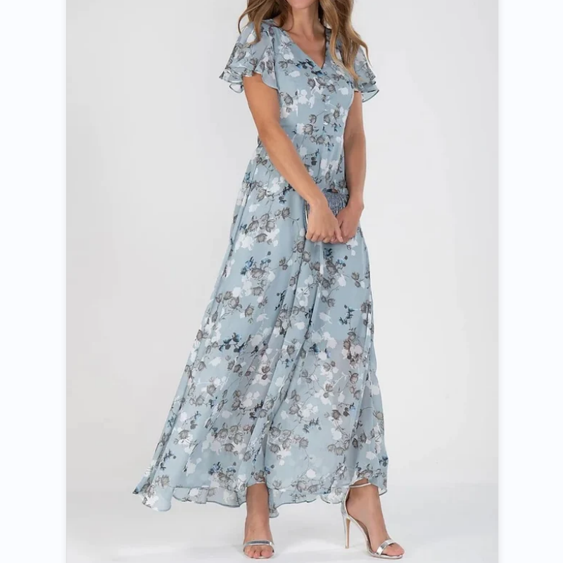 🌸 Μαξι φόρεμα Lengva trumpomis rankovėmis gëllota【M-3XL】-LT