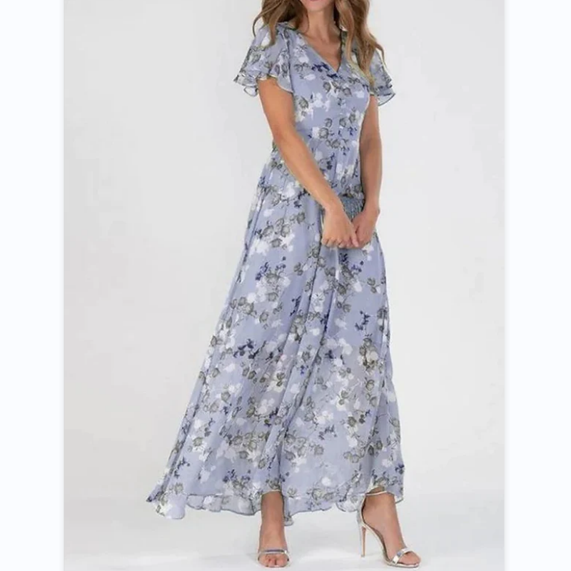 🌸 Μαξι φόρεμα Lengva trumpomis rankovėmis gëllota【M-3XL】-LT