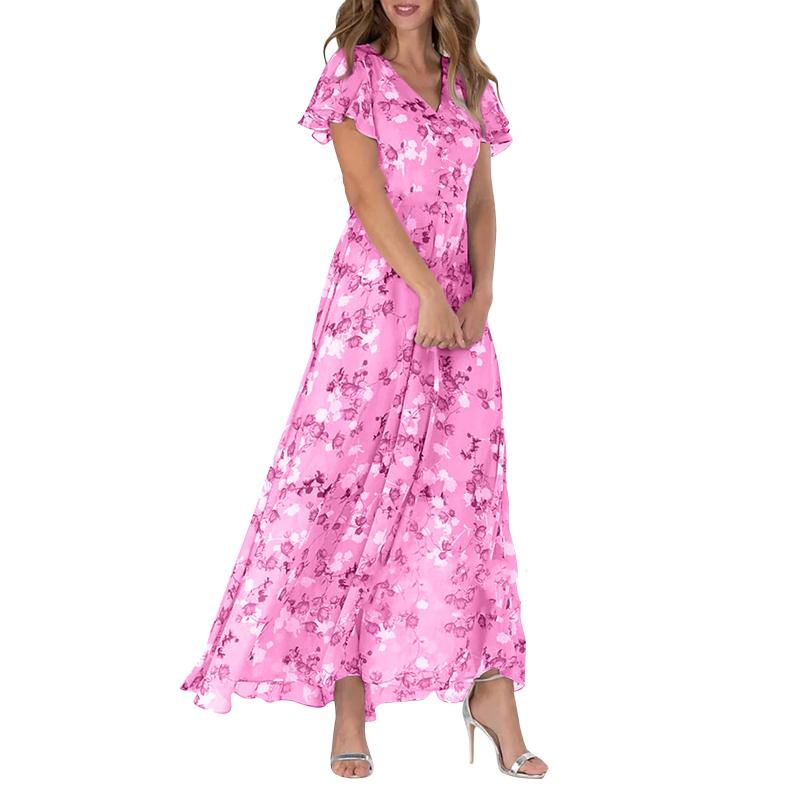 🌸 Μαξι φόρεμα Lengva trumpomis rankovėmis gëllota【M-3XL】-LT