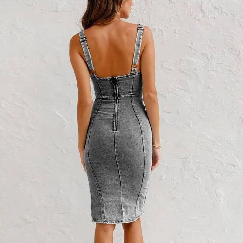 👗Džinsinė φόρεμα σε V formos iškirpte!-LT 