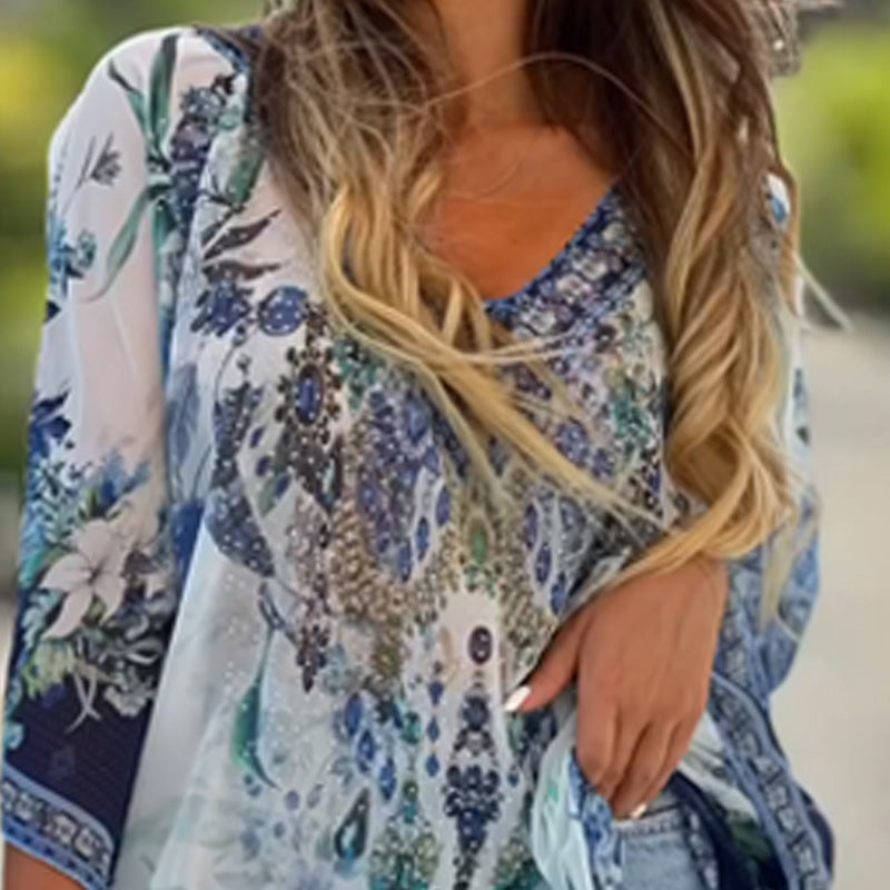 [S-5XL]🥰Τσεχικό φαρδύ ασύμμετρο φόρεμα με V λαιμόκοψη-SI