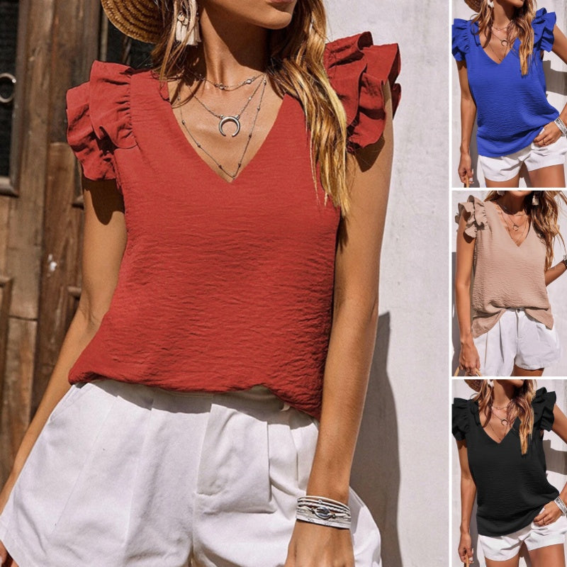 【S-2XL】👚Elastingas, be rankovių raukinys V formos iškirpte-LT