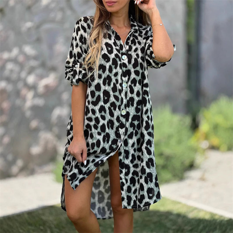 Φόρεμα-πουκάμισο με print λεοπάρ oversized σχέδιο-SI