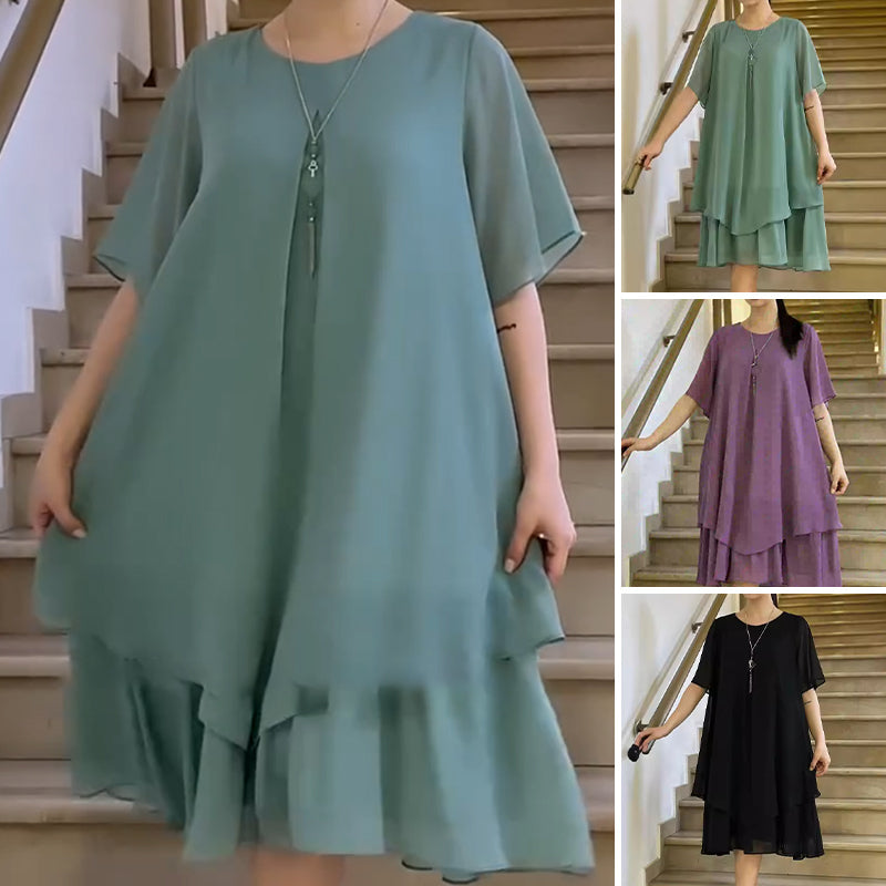 🔥👗 Ριχτό γυναικείο φόρεμα σε μονόχρωμο χρώμα-GR