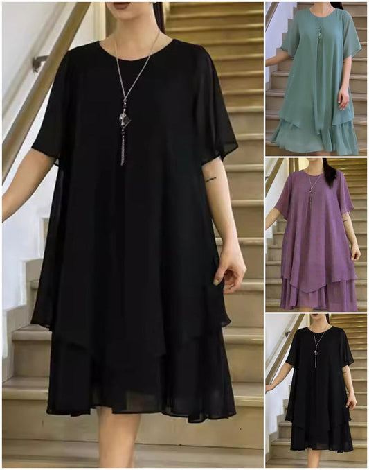 🔥👗 Γυναικείο κοντό φόρεμα σε μονόχρωμο χρώμα-GR
