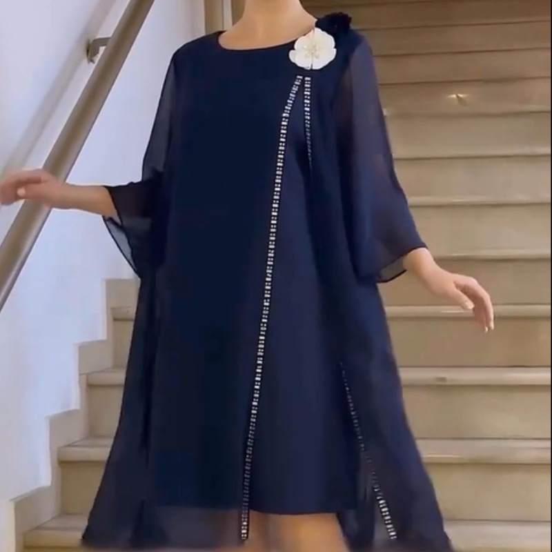 🌸✨【S-4XL】Γυναικείο φόρεμα από πλέγμα με στρογγυλή λαιμόκοψη και φλοράλ γιακά-GR