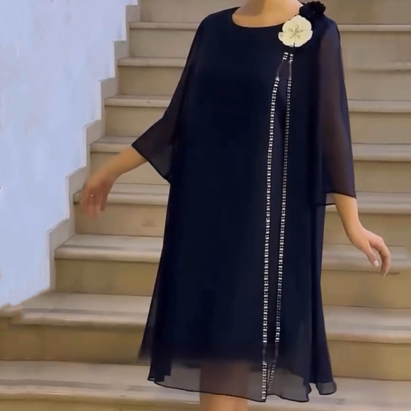🌸✨【S-4XL】Γυναικείο φόρεμα από πλέγμα με στρογγυλή λαιμόκοψη και φλοράλ γιακά-GR