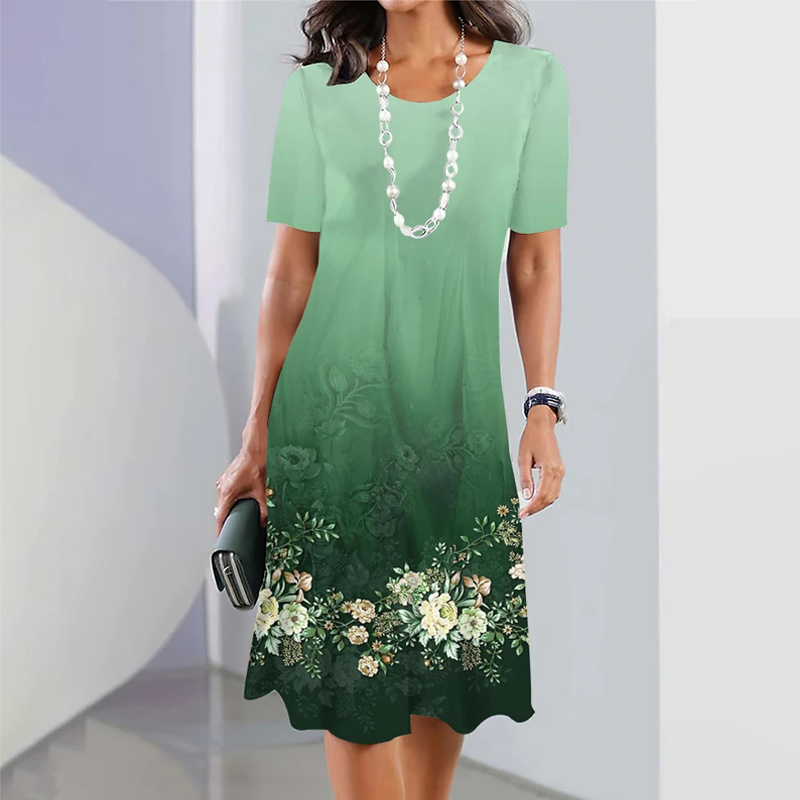 🌸Elegante vestido de mujer con escote redondo y estampados florales.-ES