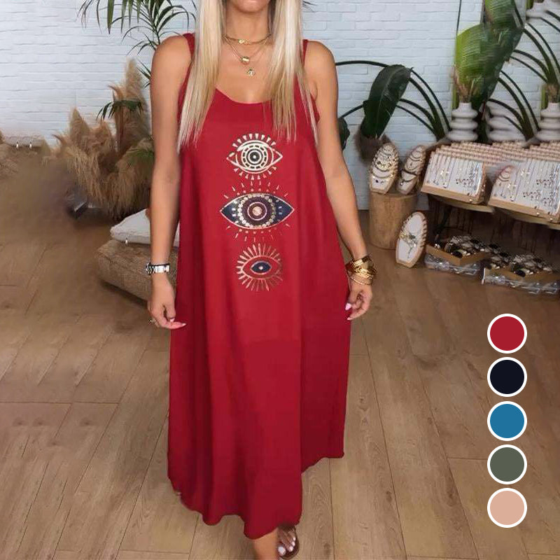 🔥Γυναικείο φόρεμα με σκούρο δέρμα και σχέδιο ματιών👗-GR