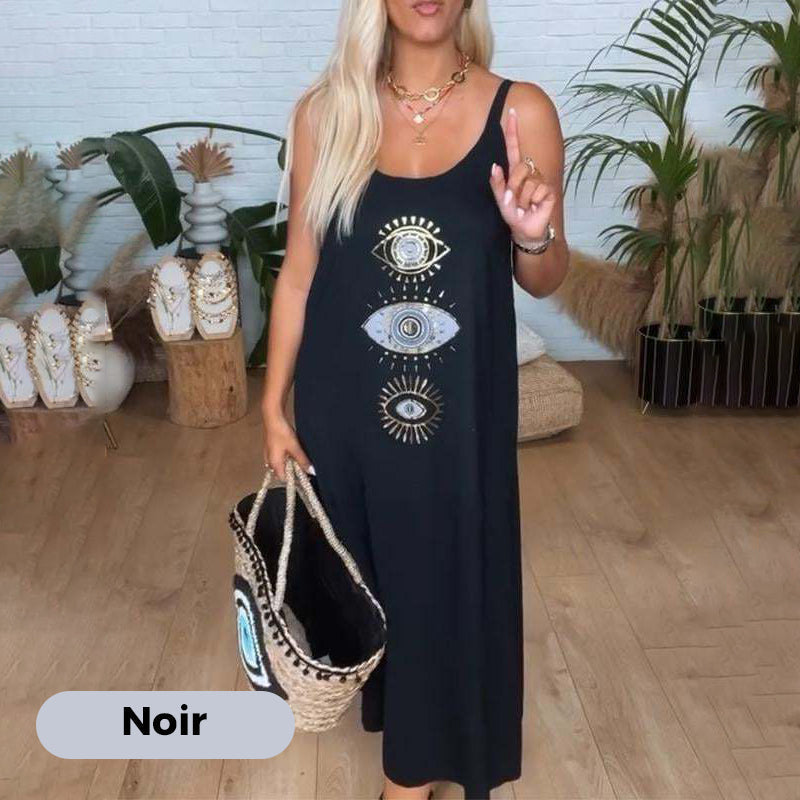 🔥Γυναικείο φόρεμα με σκούρο δέρμα και σχέδιο ματιών👗-GR