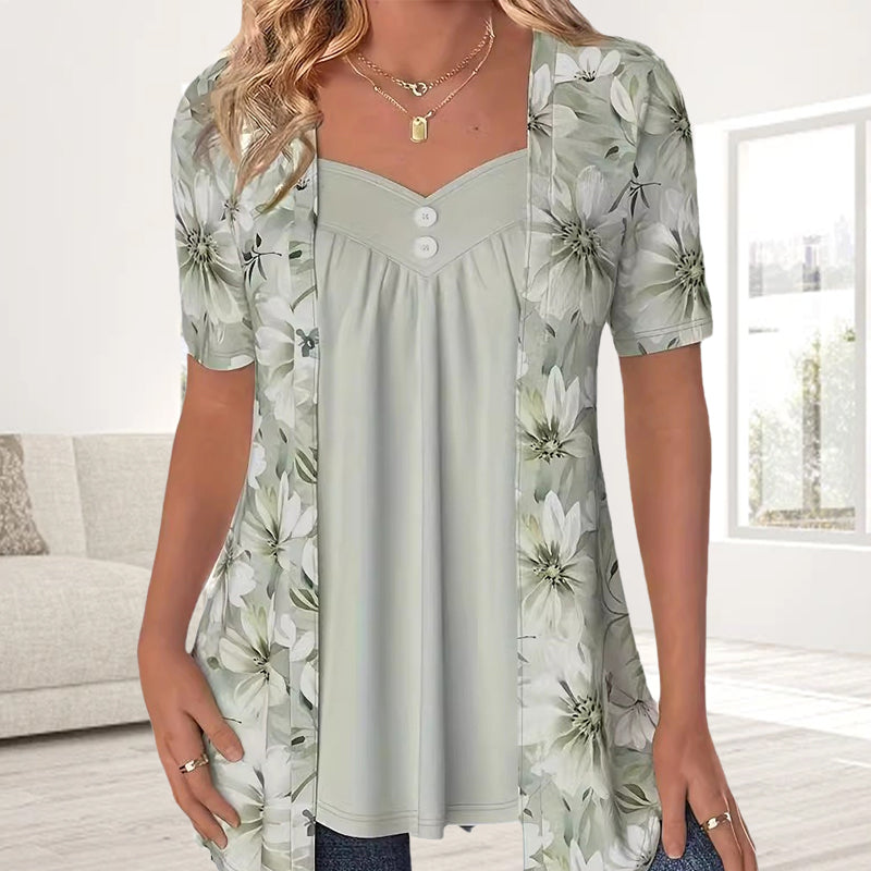 👚Γυναικεία lovatiesių palaidinė su netaisyklingos formos gëlųmis✨-LT
