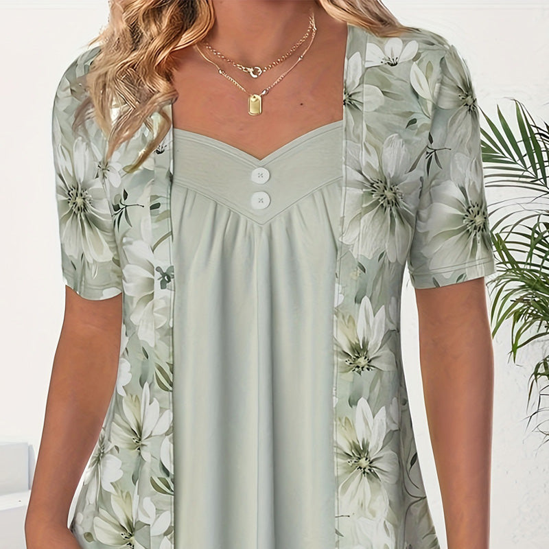 👚Γυναικεία lovatiesių palaidinė su netaisyklingos formos gëlųmis✨-LT