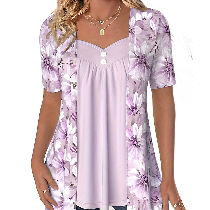 👚Γυναικεία lovatiesių palaidinė su netaisyklingos formos gëlųmis✨-LT