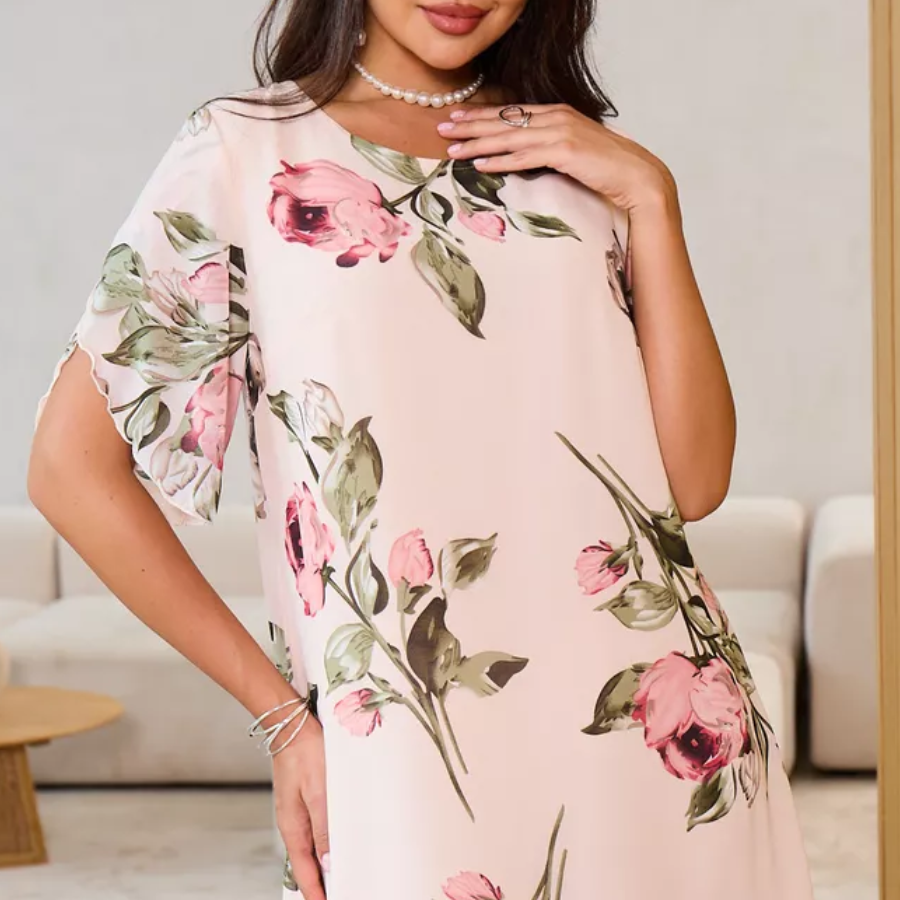 VROČE 50% 👗 Obleka iz šifona z rožnatimi cvetnimi listi-SI