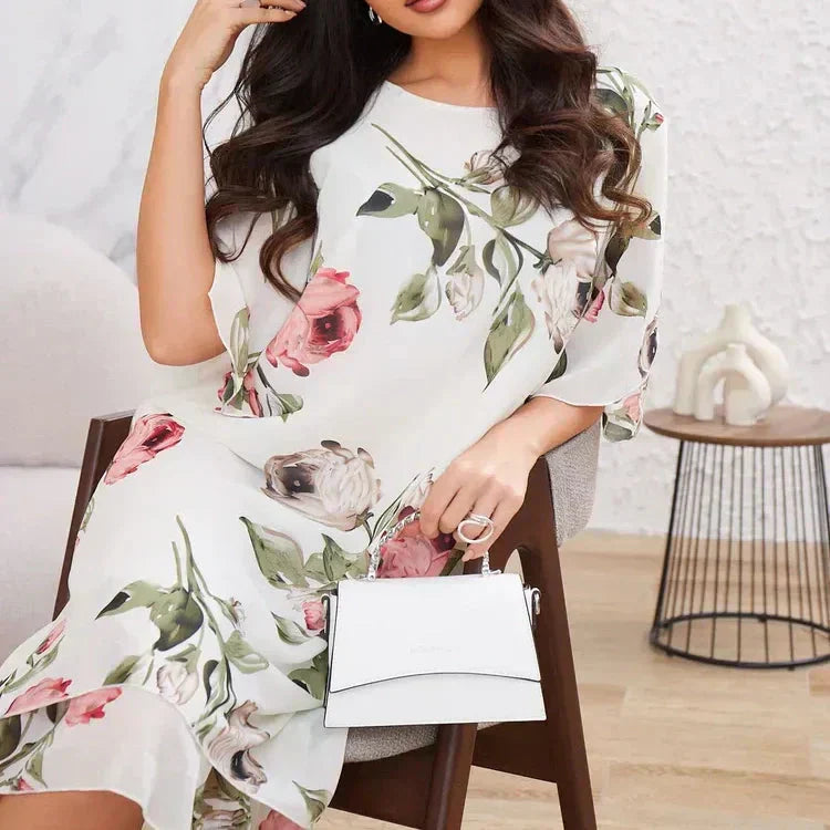 VROČE 50% 👗 Obleka iz šifona z rožnatimi cvetnimi listi-SI
