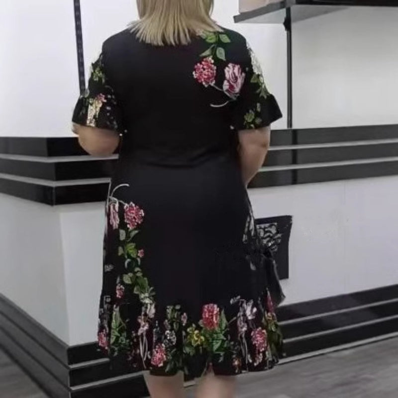 🌺Κομψό oversized φόρεμα με βολάν και τυπώματα-GR