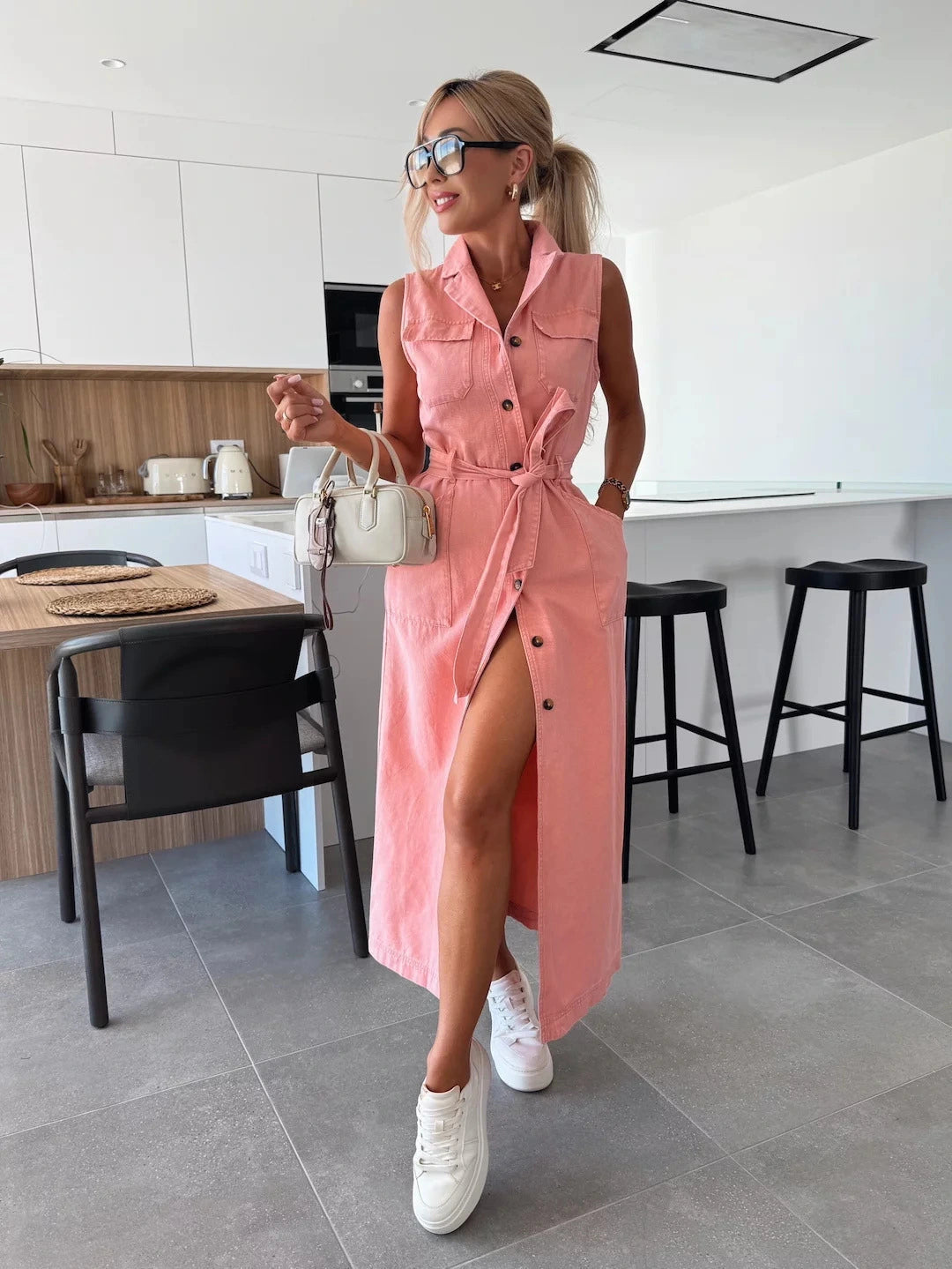 Rochie pentru femei din denim - cu curea-SI